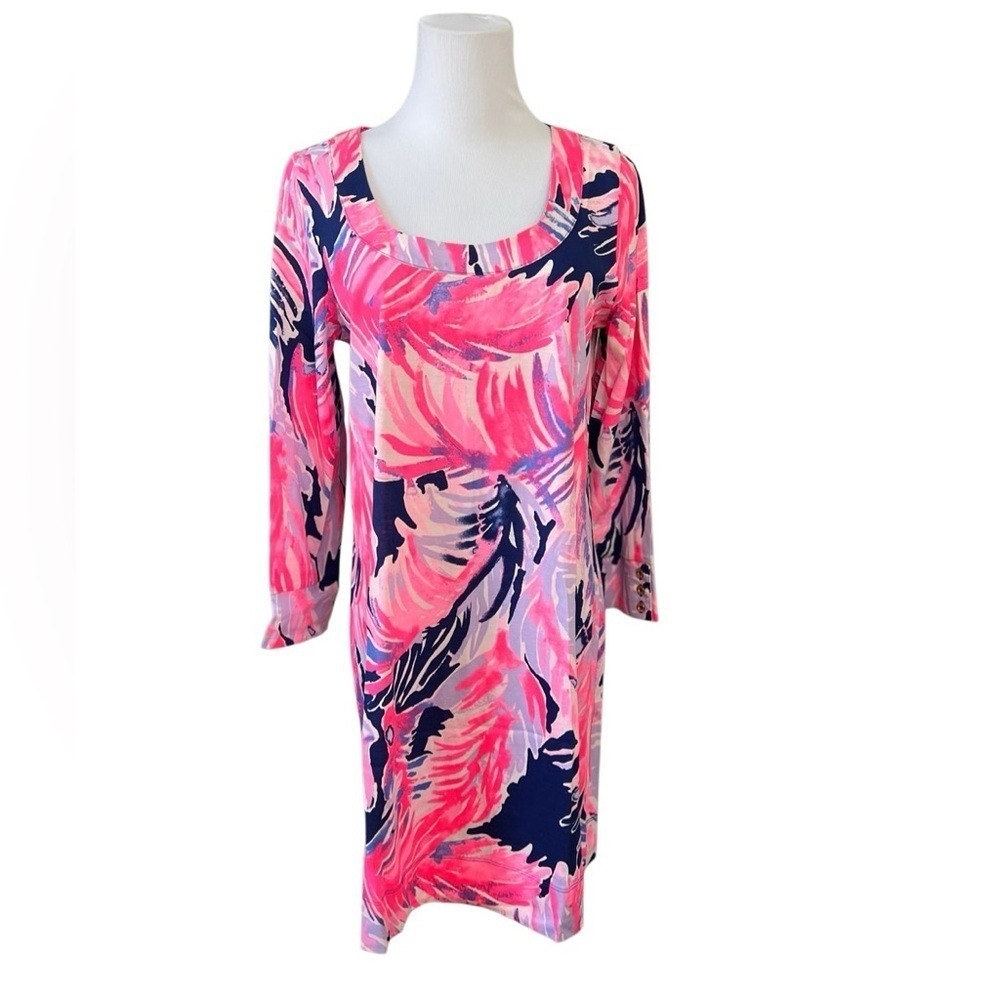 Lilly Pulitzer Merritt T-shirt Dress MEDIUM Paradise Point Pink Blue Tropical‎